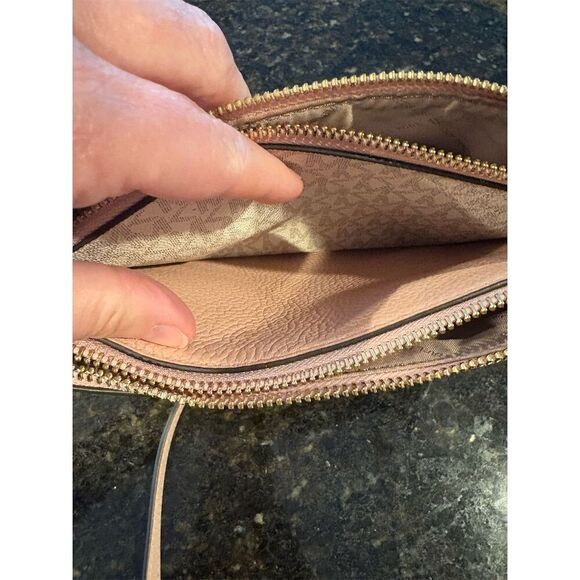 Michael Kors Pink and Tan Pebbled Leather Crossbody Bag - Picture 9 of 9